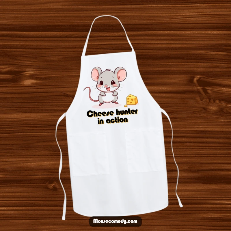 Funny Mouse Apron: A cute mouse joyfully chasing cheese, adding humor to kitchen activities.