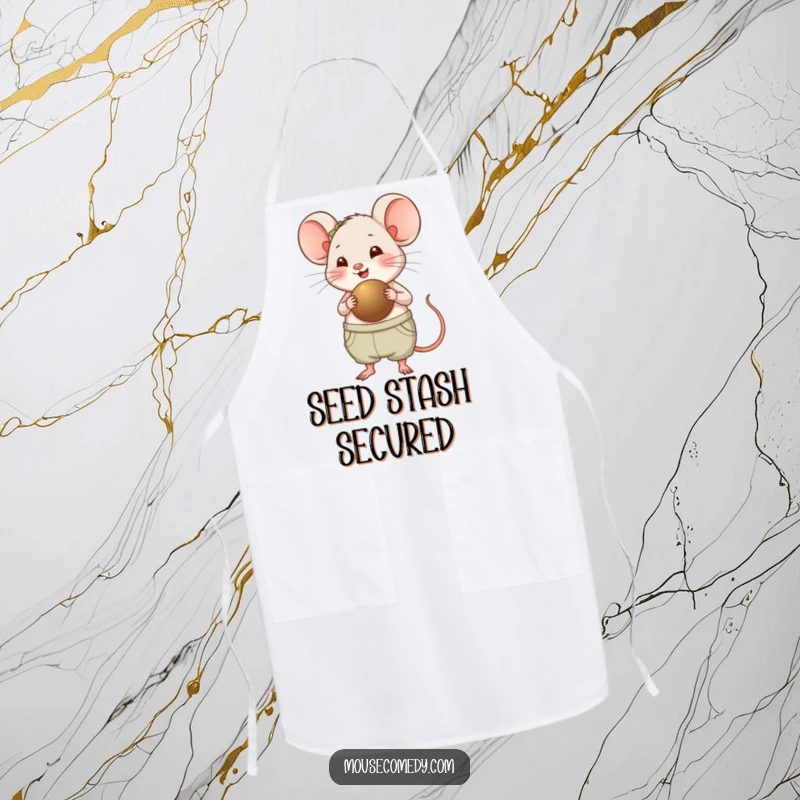 Funny Chubby Mouse Apron - A cheerful mouse panting with effort while carrying a huge seed, ready to assist in the kitchen with its funny, determined spirit.