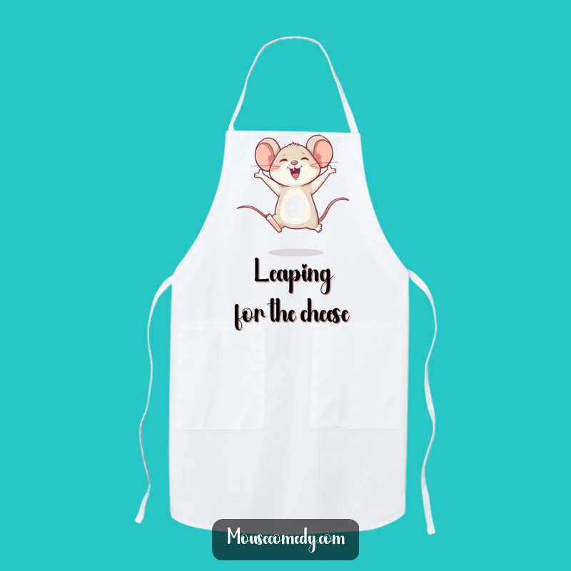 Funny Happy Mouse Leap Apron: Cook with Mirth