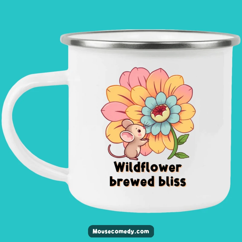 Funny Kawaii Mouse Camping Mug: Adventure with Floral Fascination