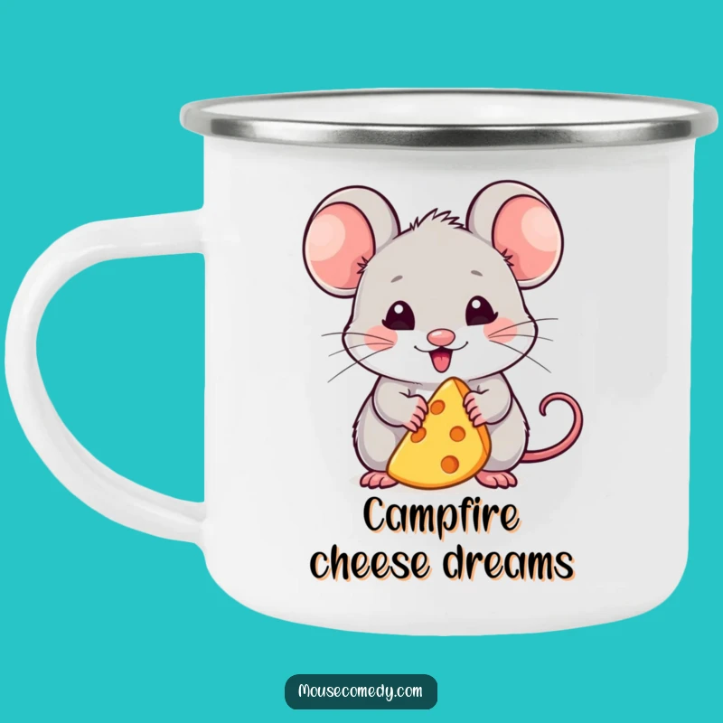 Funny Kawaii Mouse Camping Mug: Cheese Lover's Bliss - Outdoor Gift!