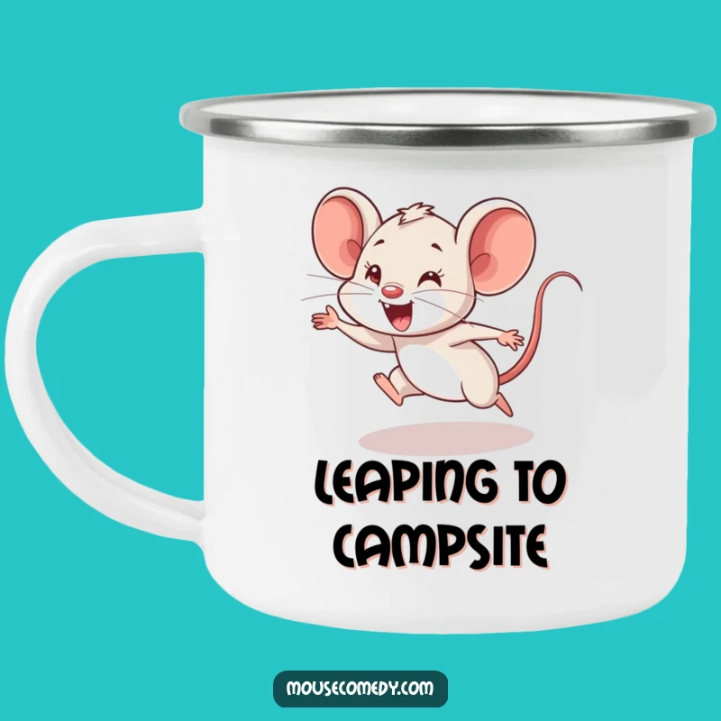 Funny Mouse Cub Camping Mug: Clumsy Leaps Outdoors, Fun Funny Gift