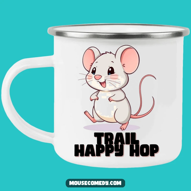 Funny Happy Mouse Camping Mug - Hopping Adventure, Wagging Tail Drinkware