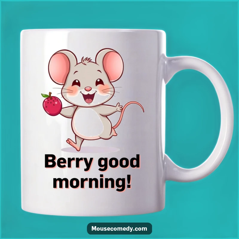 Funny Cheerful Mouse Mug - Joyful Berry Runner, Humorous Gift