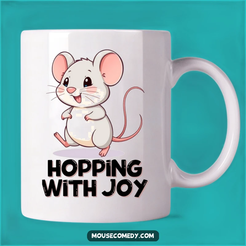 Funny Happy Mouse Mug - Hopping Rodent, Wagging Tail, Humorous Gift