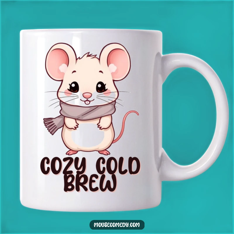 Funny Kawaii Mouse Mug - Cozy Scarf Snuggles, Chilly but Cheerful Gift