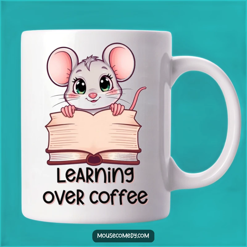 Funny Kawaii Mouse Mug: Curious Reader Scene - Perfect Gift for Book Lovers!