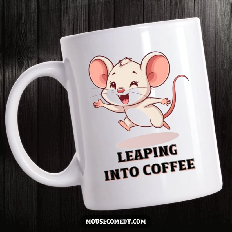 Funny Mouse Cub Leap Mug: An energetic mouse cub performs a wonderfully clumsy leap, powered by pure enthusiasm and joy.