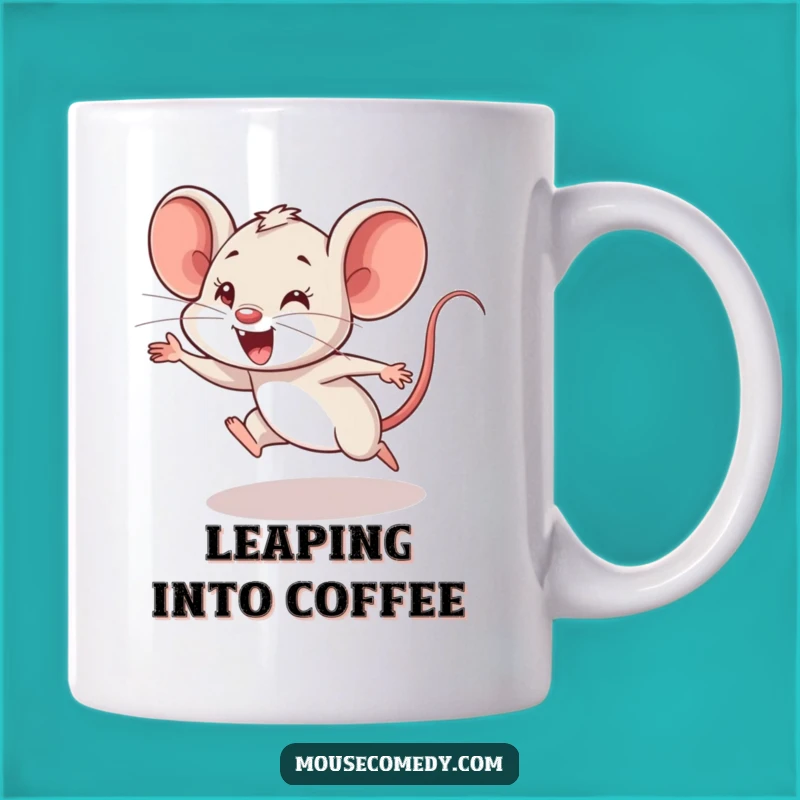 Funny Mouse Cub Leap Mug: Enthusiastic Clumsiness, Perfect Hilarious Gift
