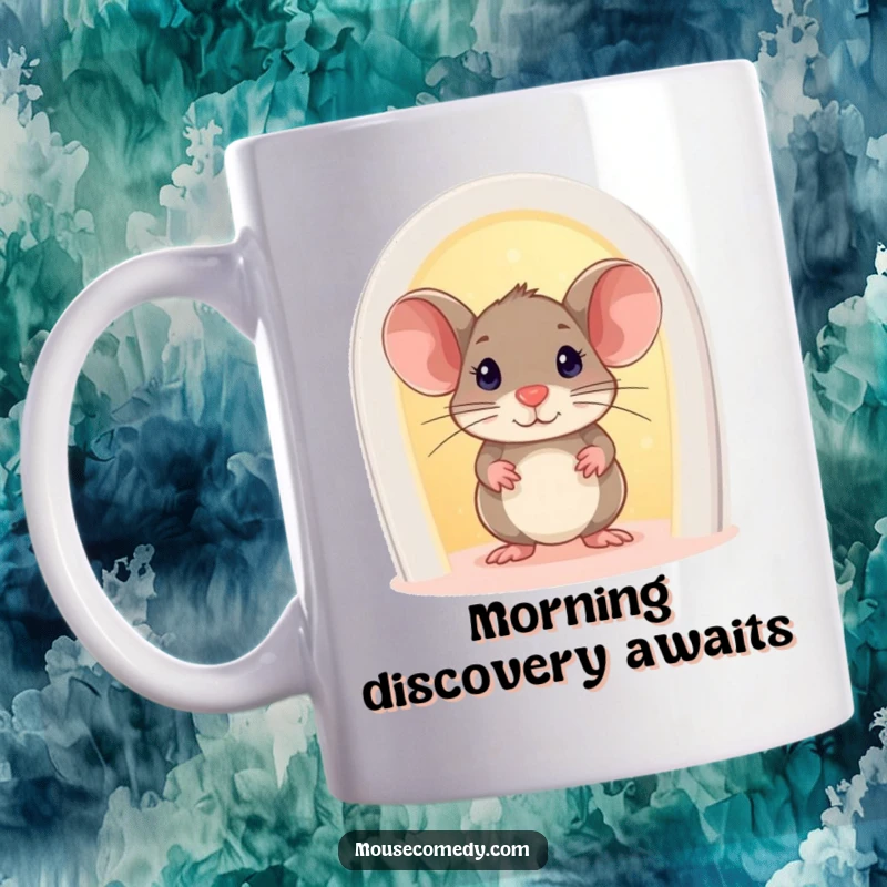 Funny Mouse Mug: A curious mouse peeks out from a small, illuminated doorway, hinting at adventure and mystery.
