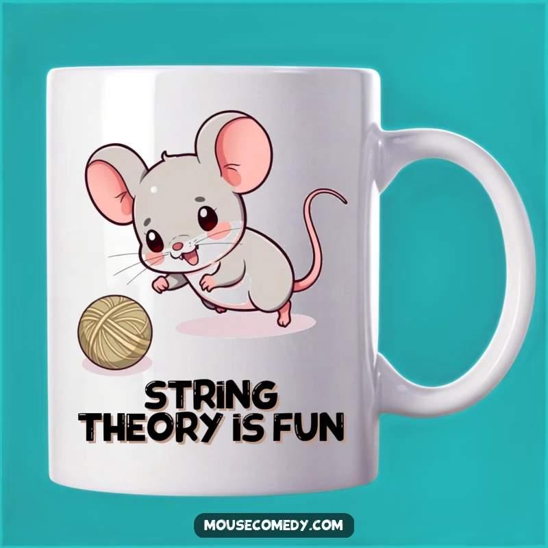 Funny Kawaii Mouse String Chase Mug - Playful Rodent Gift Idea