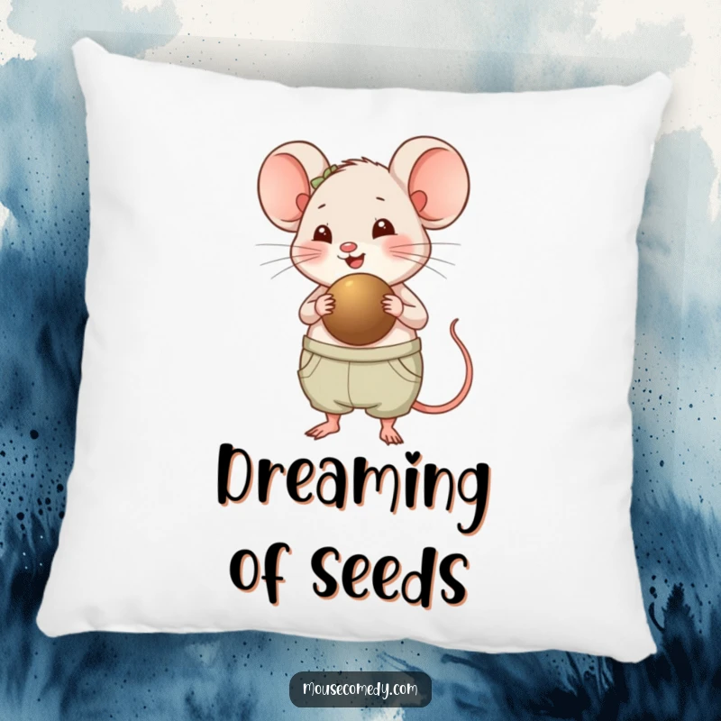 Funny Chubby Mouse Pillow - A soft, decorative pillow showing a chubby mouse panting happily while carrying a large seed, perfect for adding humor and comfort.