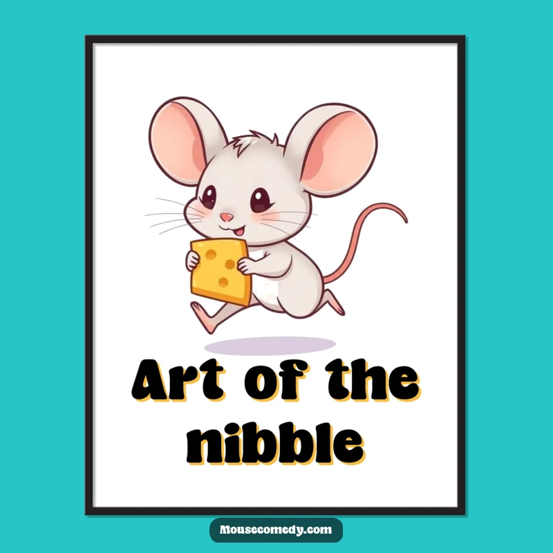 Funny Mouse Cheese Digital Art - Large Ears, Whimsical Home Decor Gift