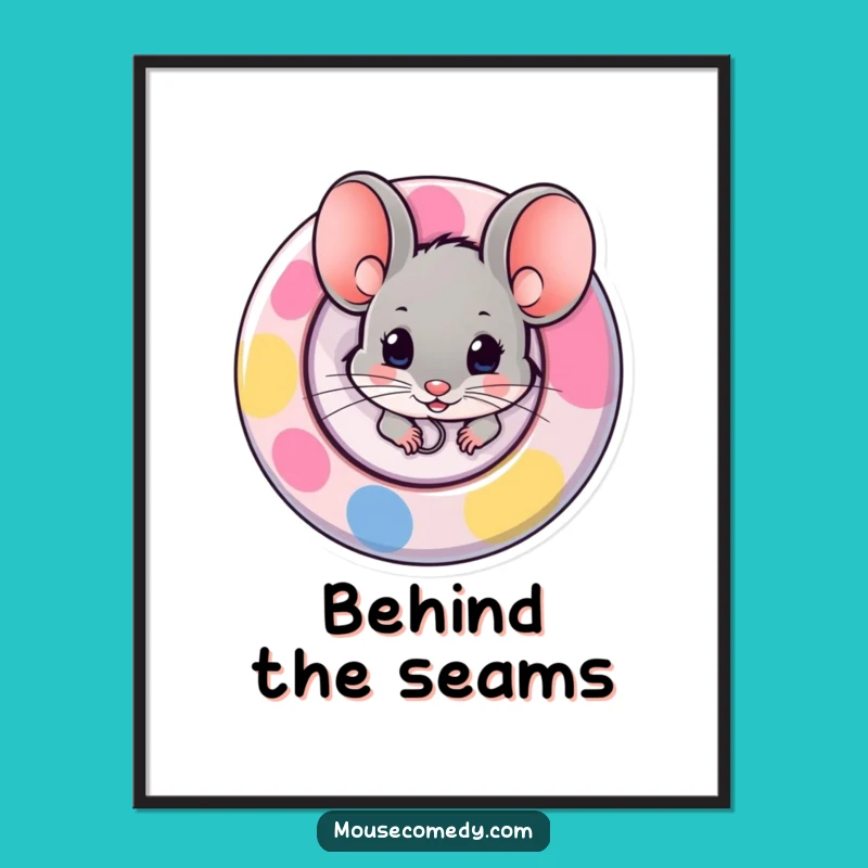 Funny Mouse Digital Art: Button Peek - Instant Decor Gift!