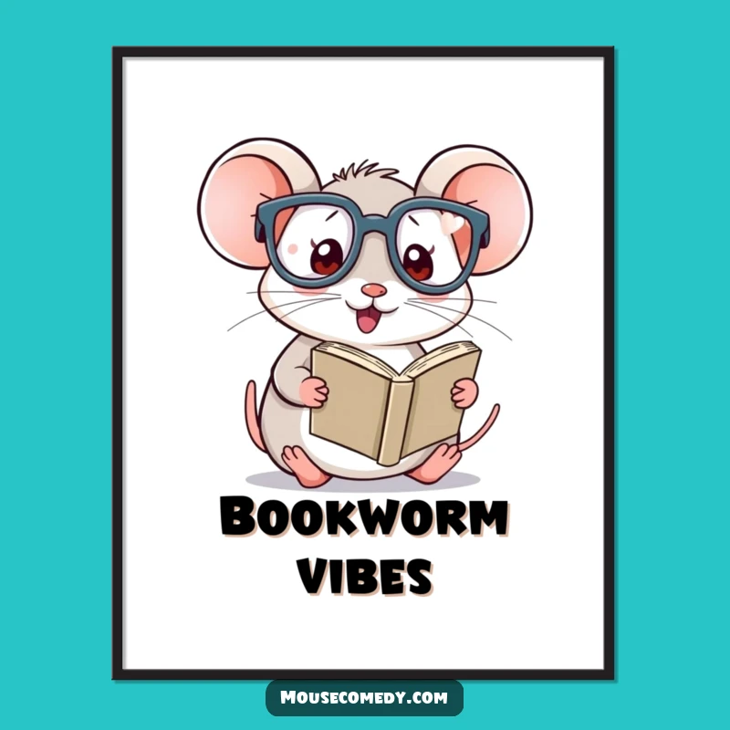 Funny Kawaii Mouse Reading Digital Art - Instant Hilarious Download for Book Lovers
