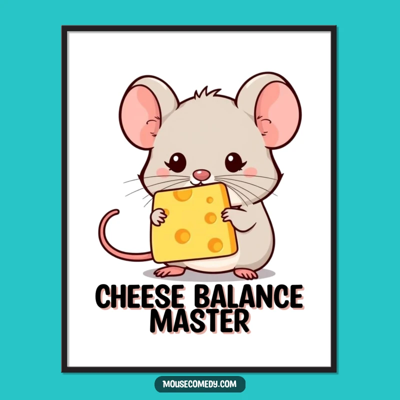 Funny Kawaii Mouse Cheese Balance Digital Art: Delicate Art, Big Laughs Funny Gift!