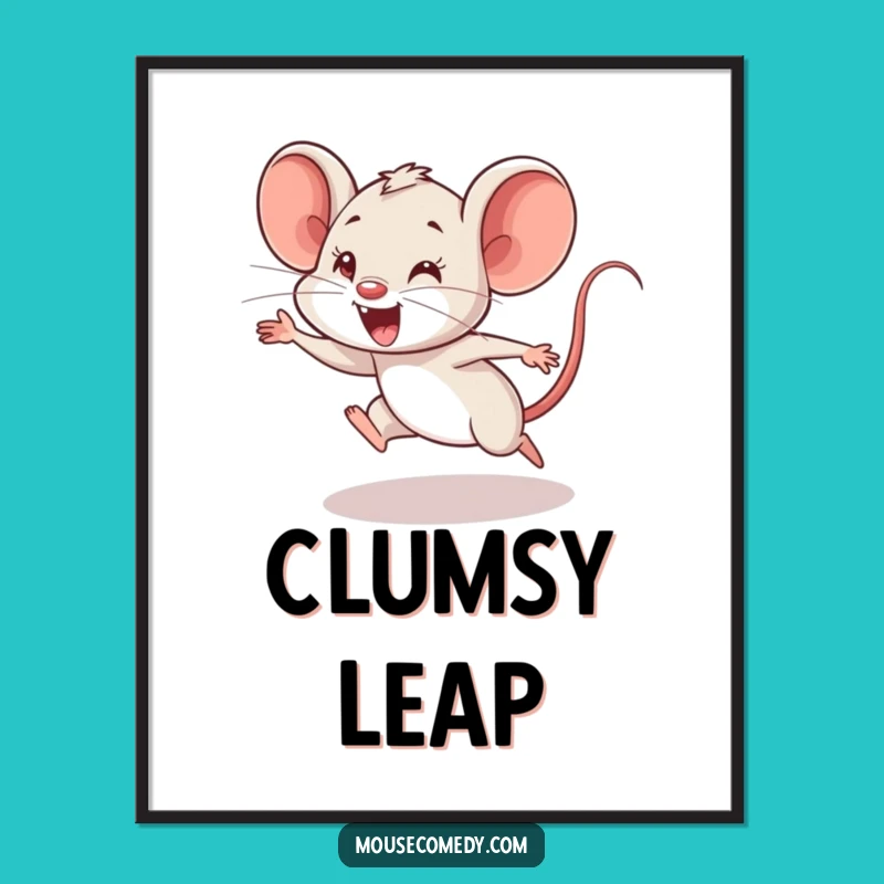 Funny Mouse Cub Digital Art: Clumsy Leap Print, Unique Funny Gift