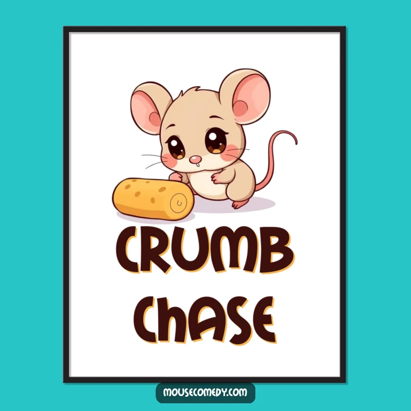Funny Mouse Digital Art: Wide-Eyed Crumb Chase Print, Unique Funny Gift
