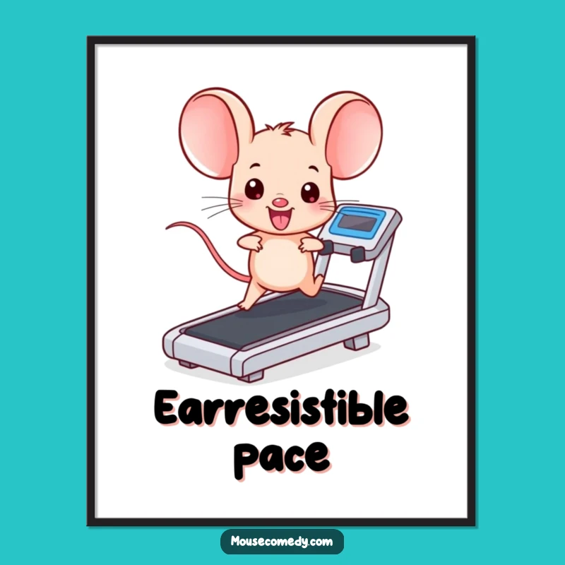 Funny Kawaii Mouse Treadmill Digital Art: Motivational Art for a Laugh Funny Gift!