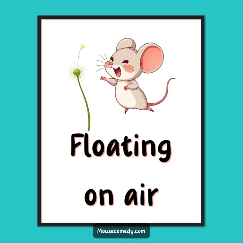 Funny Joyful Leap Digital Print - Mouse Dandelion Seed Art