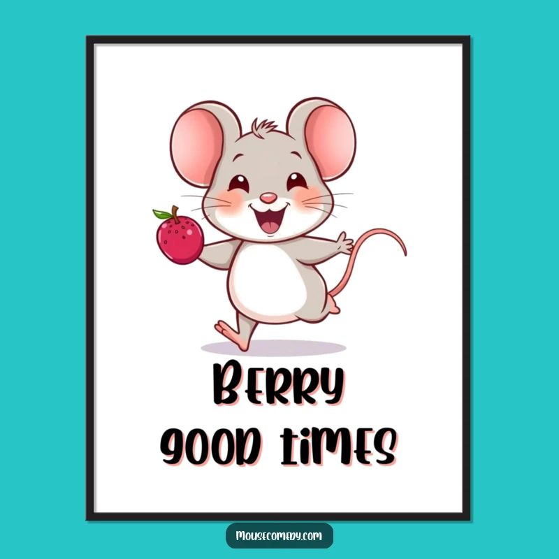 Funny Cheerful Mouse Digital Art - Joyful Berry Decor, Humorous Gift