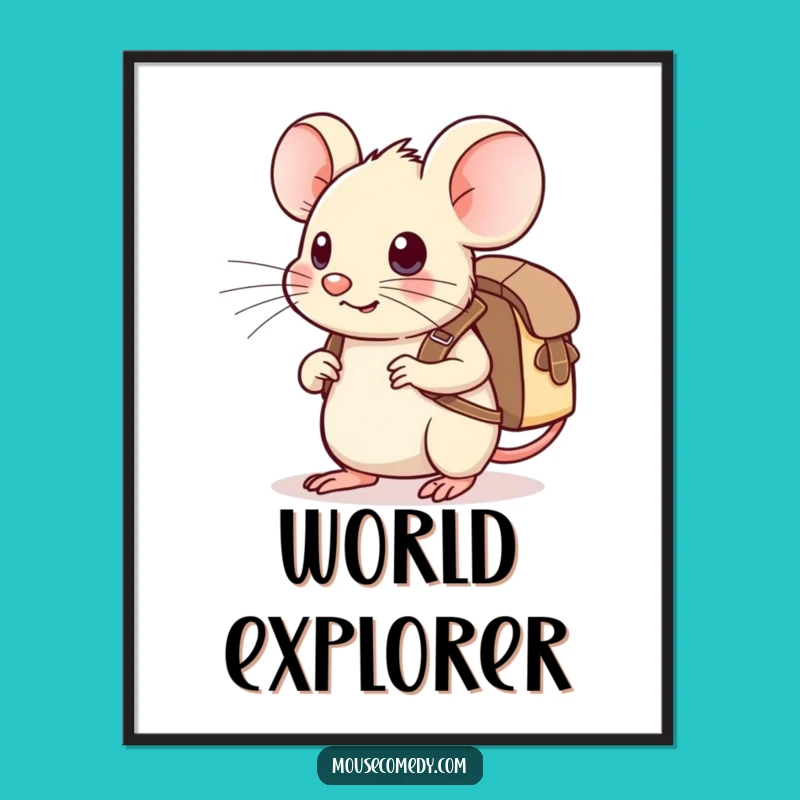 Funny Kawaii Mouse Digital Art: Adventure Ready, Instant Humorous Decor
