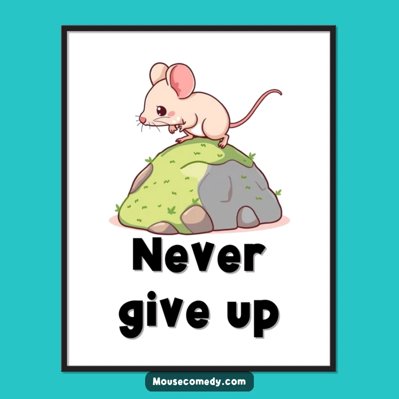 Funny Kawaii Mouse Digital Art: Determined Climb Print - Motivational Wall Decor Gift!