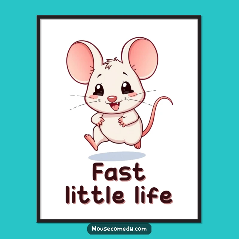 Funny Kawaii Mouse Digital Art: Joyful Speed Print - Cute Wall Decor Gift!