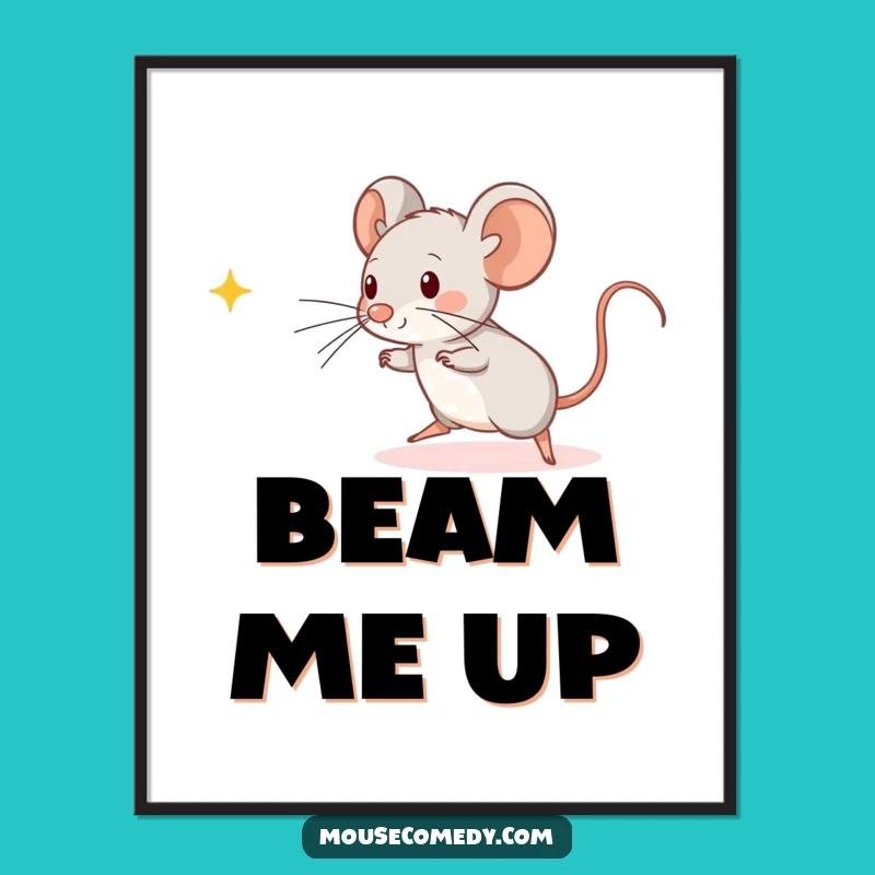 Funny Kawaii Mouse Digital Art: Light Chasing, Instant Humorous Decor Gift