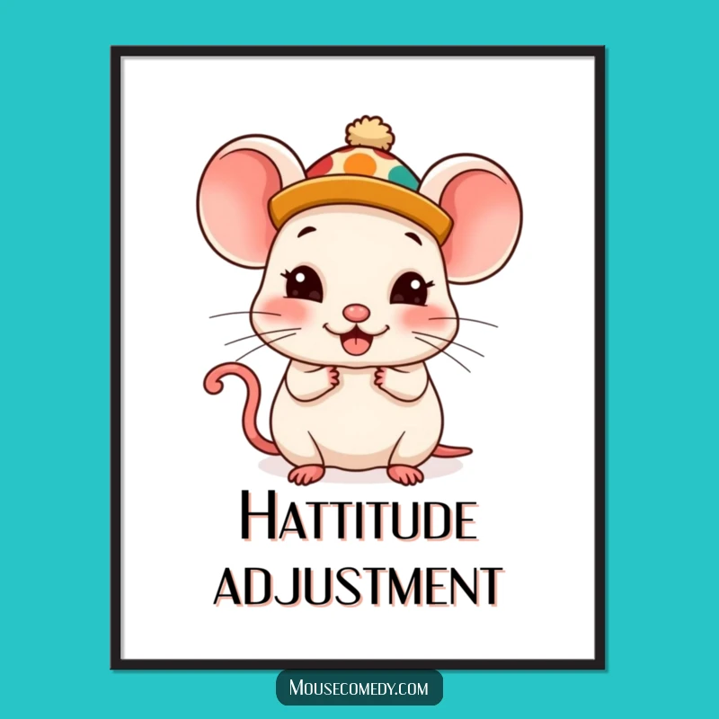 Funny Kawaii Mouse Digital Art: Silly Hat Joy, Instant Humorous Decor