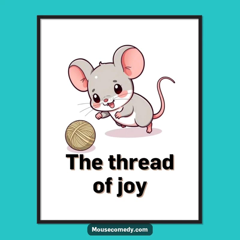 Funny Kawaii Mouse String Chase Digital Print - Playful Art