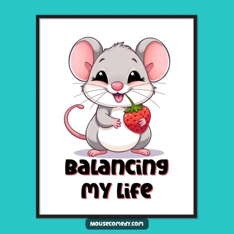 Funny Mouse Berry Balance Digital Art: Instant Whimsical Download, Gift