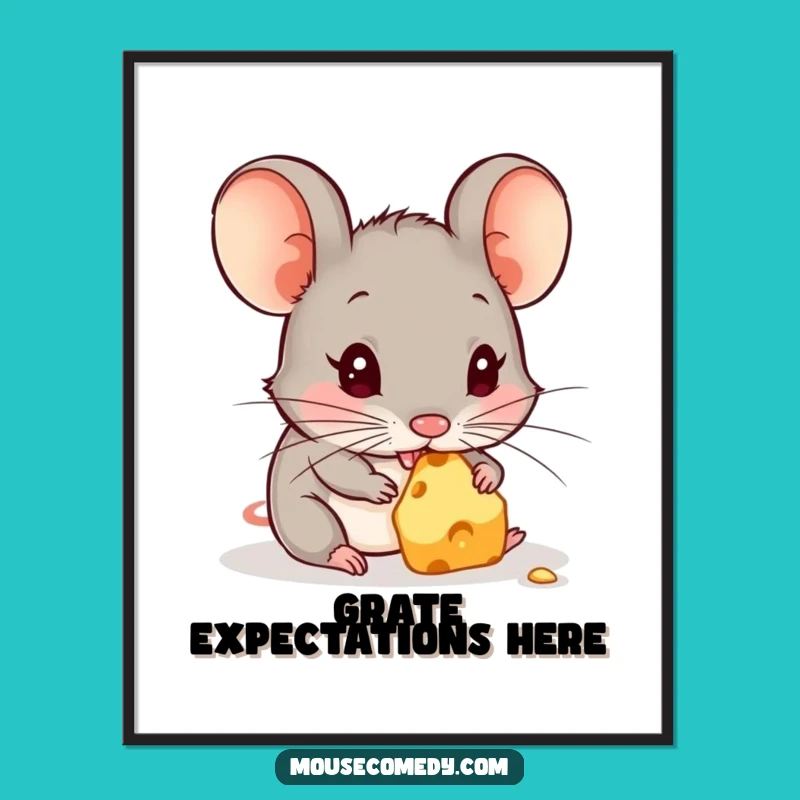 Funny Mouse Cheese Delight Digital Print - Adorable Nibbling Art