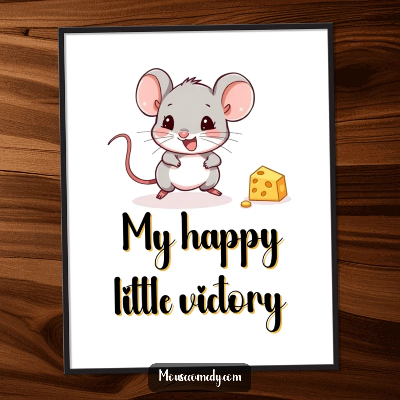 Funny Mouse Digital Art: A cute mouse joyfully chasing cheese, a whimsical and humorous printable artwork.