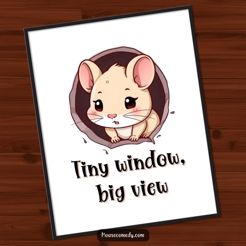 Funny Mouse Digital Art: A curious mouse peeking from a wall hole, a charming and humorous printable artwork.