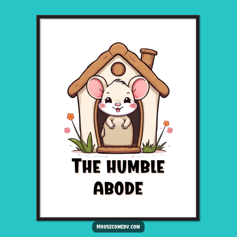 Funny Mouse Peek Digital Art Print - Miniature House Charm