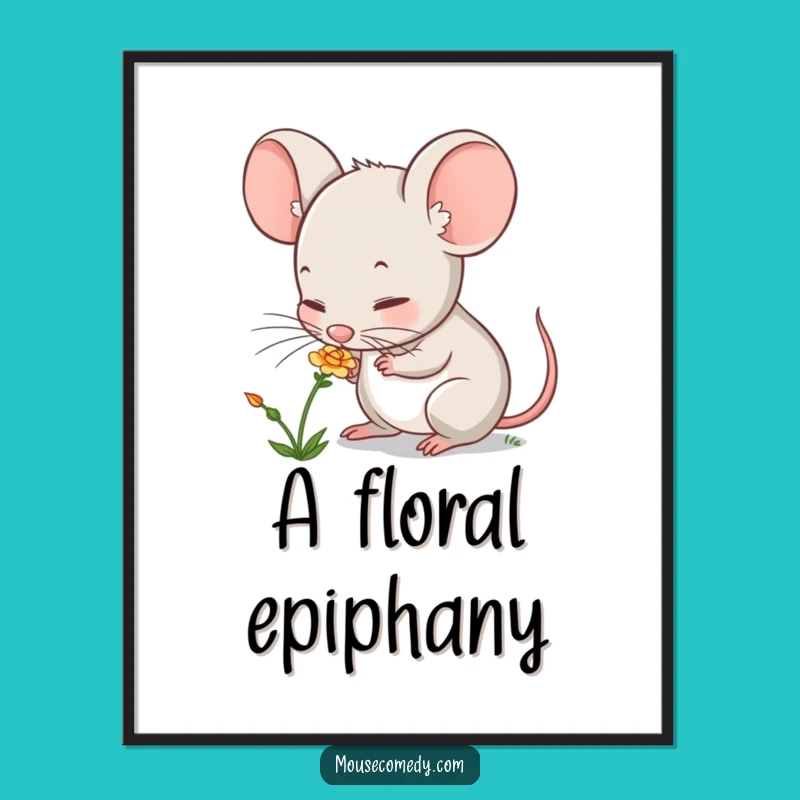 Funny Mouse Sniffing Flower Digital Print: Cute Art for Walls, Perfect Funny Gift Instant Download