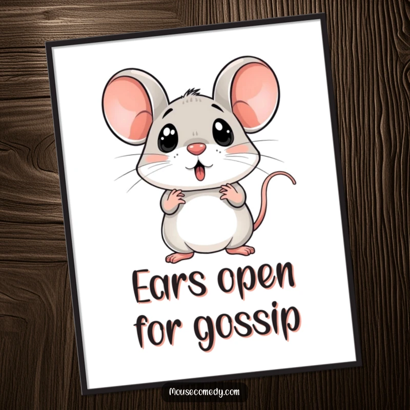Funny surprised mouse digital art print, ears up, wide-eyed shock, printable wall art, humorous animal graphic.