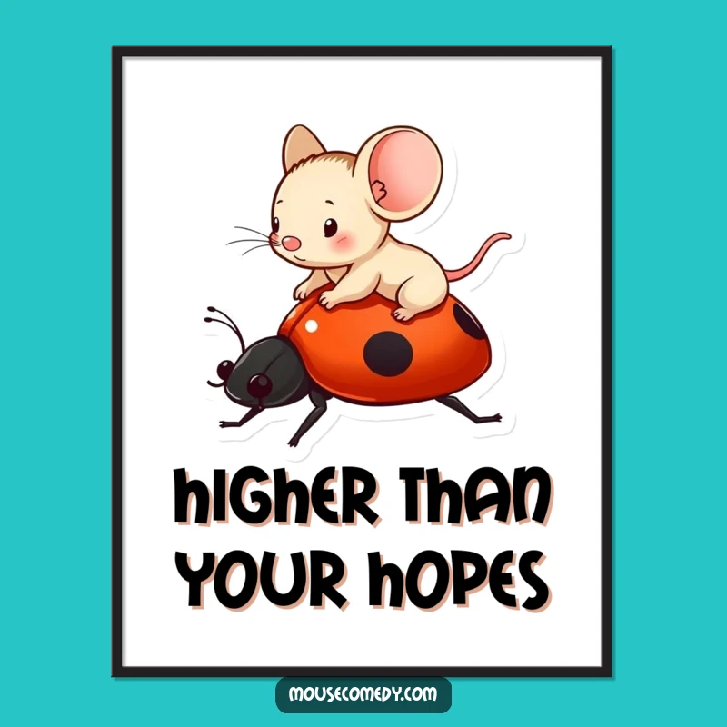 Funny Mouse Ladybug Bliss Digital Art: Instant Whimsical Download, Gift