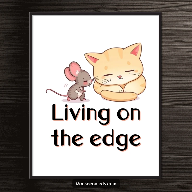 Funny mouse sneaking past a cat, available as a high-resolution digital art print for immediate download.