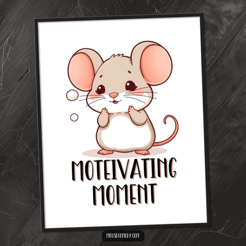 Funny Kawaii Mouse Digital Art Print: A cute mouse playfully batting at a tiny floating dust mote, adding fun to your decor.