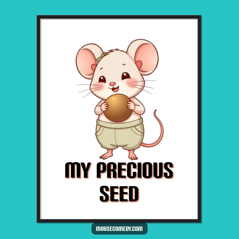 Funny Chubby Mouse Digital Art - Happy Panting Seed Carrier Print, Instant Gift