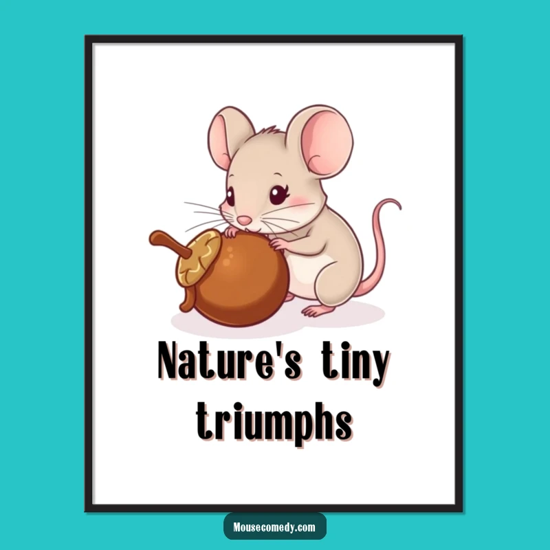 Funny Mouse Digital Art: Acorn Pusher - Instant Decor Gift!