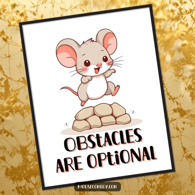 Funny Mouse Digital Art: A playful mouse leaping over an obstacle, a dynamic and humorous printable artwork.
