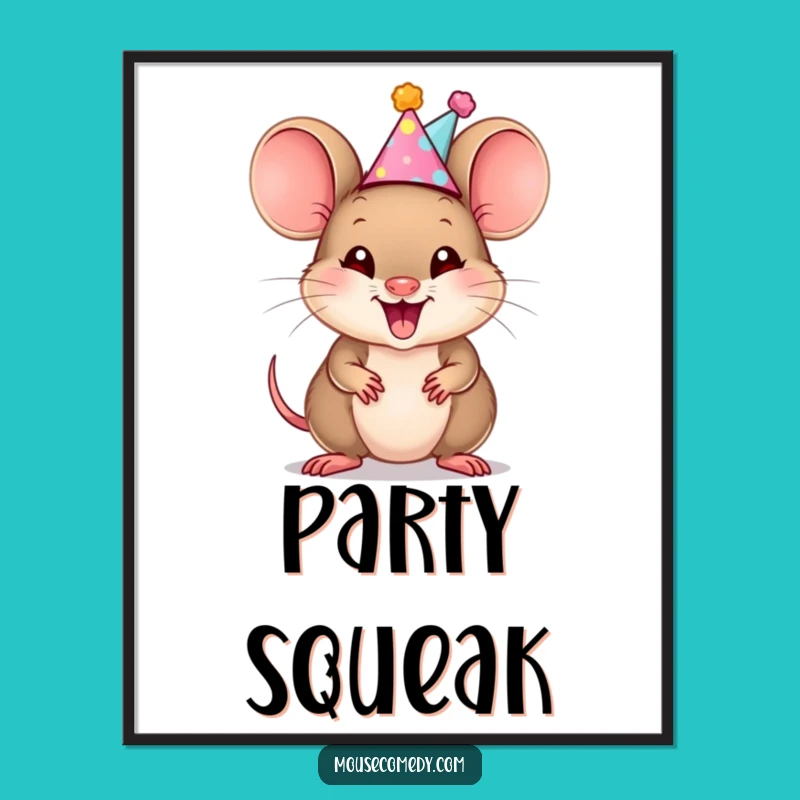 Funny Mouse Cub Digital Art: Party Squeaks Print, Unique Funny Gift