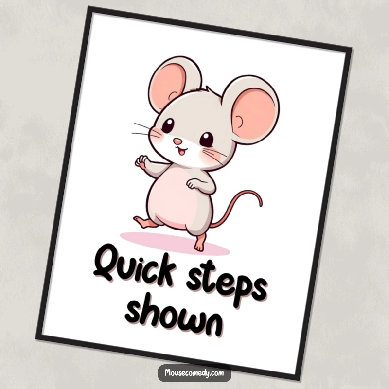 Funny Kawaii Mouse Digital Art: a cute mouse with big ears, doing a quick dance, a downloadable print for instant cheerful decor.