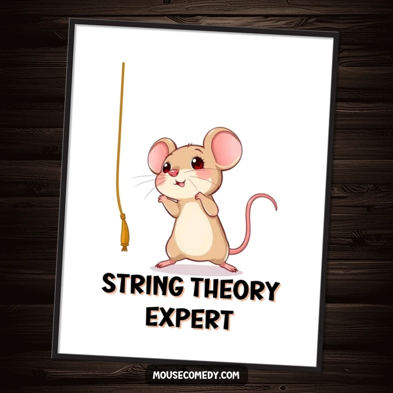 Funny mouse digital art print showing a rodent in a spirited leap towards a dangling string, perfect for adding playful charm.