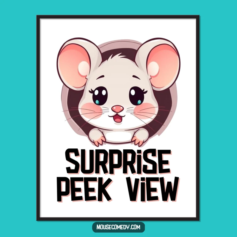 Funny Kawaii Surprised Mouse Digital Art: Peeking Out, Instant Surprise