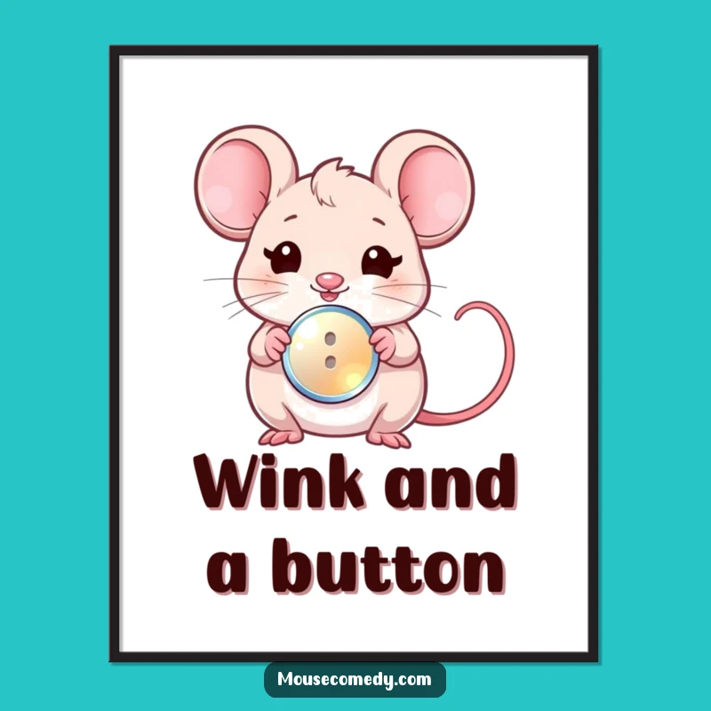 Funny Kawaii Mouse Button Digital Art: Adorable Wall Decor