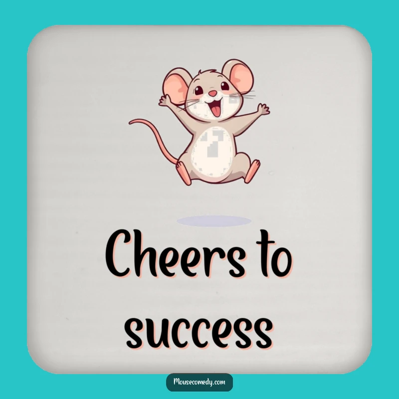 Funny Triumphant Mouse Coaster: Protect Surfaces with Joyful Victory